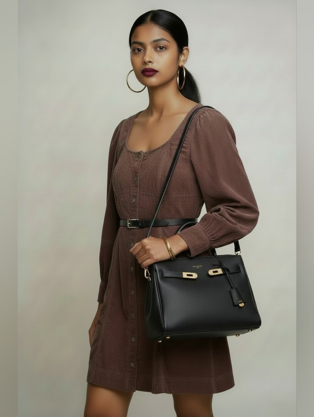 Madewell Brown Corduroy Button-Front Long Sleeve Dress SZ M